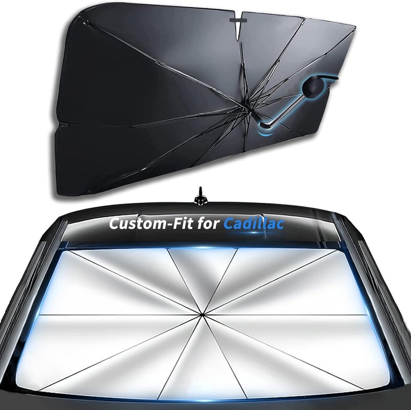 Sawuaa Custom-Fit for Cadillac Windshield Sun Shade Umbrella, Car Sunshade Cover UV Block Car Front Window with 360Rotation Bendable Handle, Designed for Cadillac Accessories (for Cadillac Escalade) - Image 1